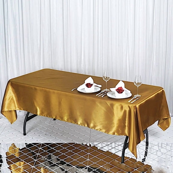 Balsa Circle 60" x 102" Satin Rectangular Tablecloth Gold Table Linen