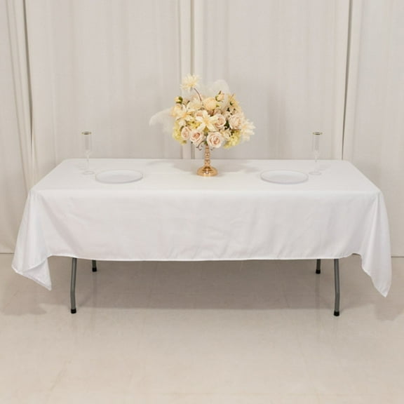 BalsaCircle 60" x 102" White Lamour Satin Rectangular Tablecloth Table Linen | 60x102" Washable Fabric Table Cloth Covers for Buffet Events Kitchen Dining Wedding Party Reception