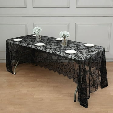 BalsaCircle 60" x 120" Black Floral Premium Lace Rectangle Tablecloth Catering