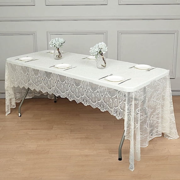 Balsa Circle 60" x 120" Ivory Floral Premium Lace Rectangle Tablecloth Catering