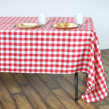 BalsaCircle 60" x 126" Gingham Checkered Polyester Tablecloth Red and White
