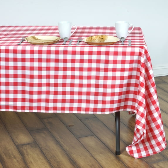 BalsaCircle 60" x 126" Gingham Checkered Polyester Tablecloth Blue and White