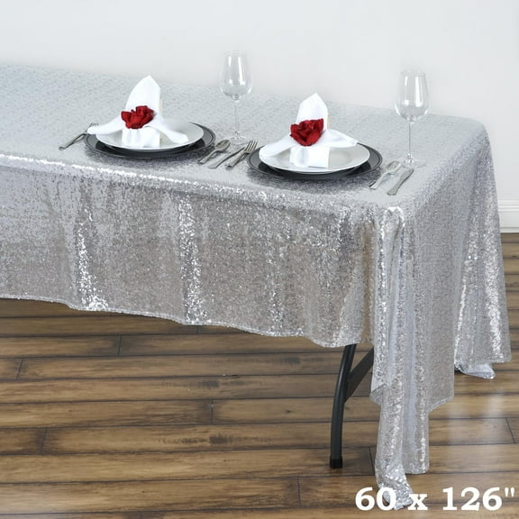 BalsaCircle 60" x 126" Rectangular Sequin Tablecloth Silver