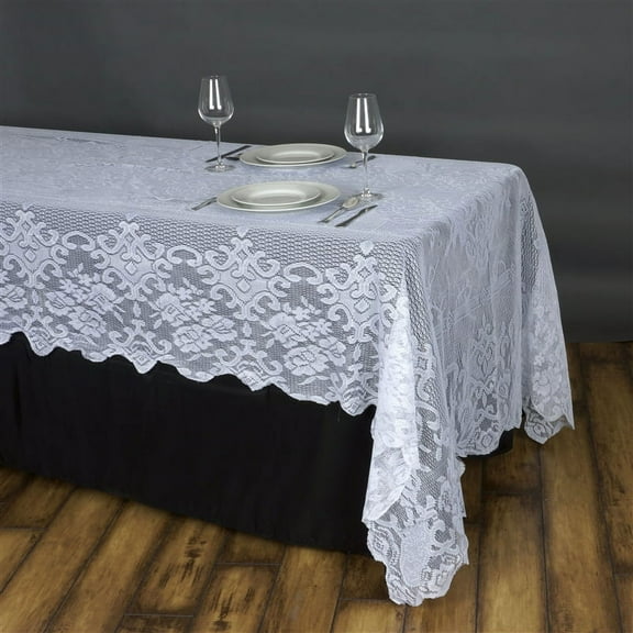 BalsaCircle 60" x 126" White Rectangular Tablecloth Floral Lace Table Linens Dining
