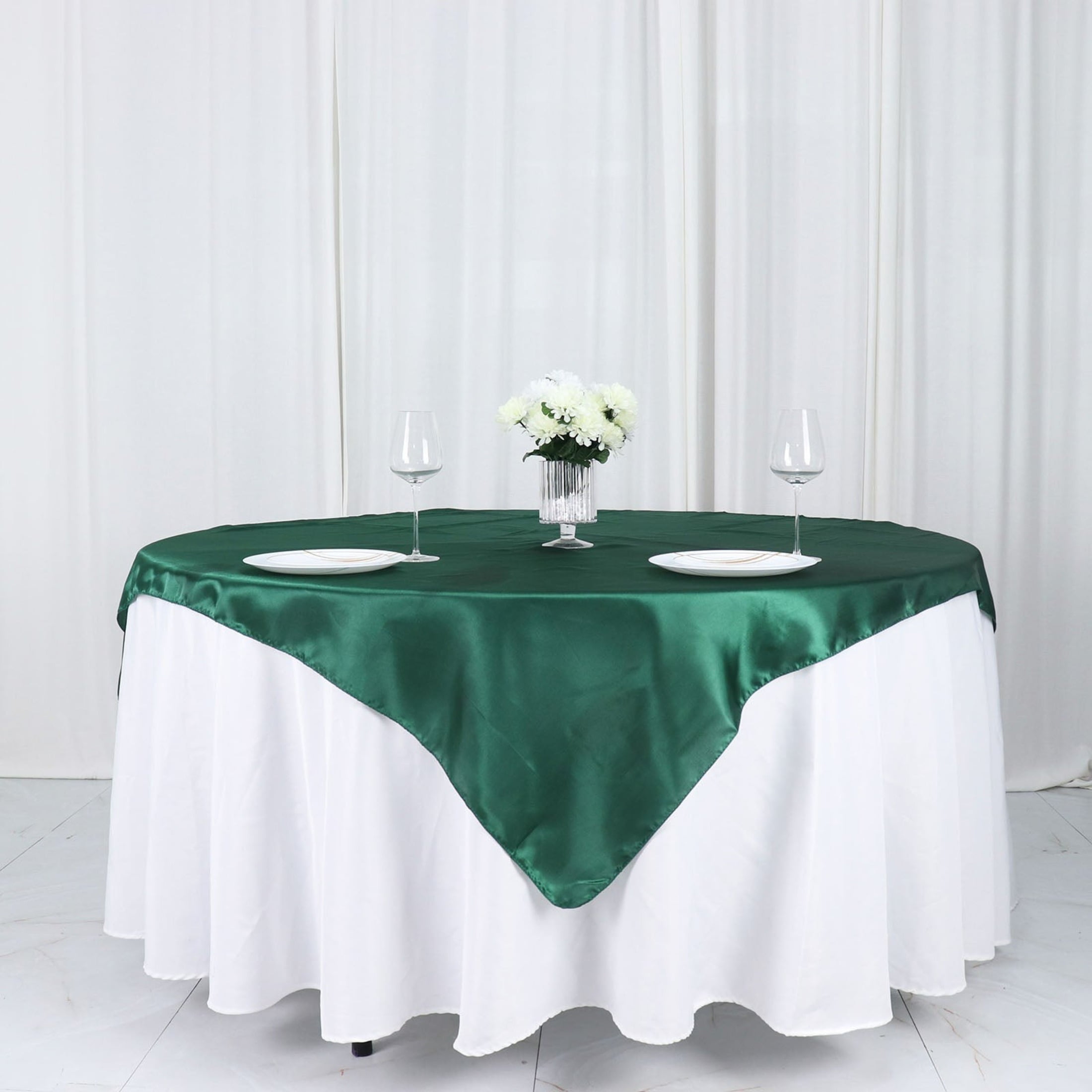 BalsaCircle 60" x 60" Square Satin Tablecloth Overlay - Hunter Green ...