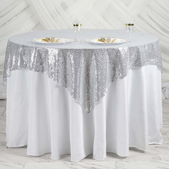 Balsa Circle 60" x 60" Silver Sequin Square Table Overlays Wedding Catering Tablecloth Linens