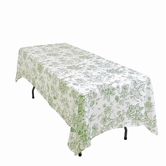 BalsaCircle 60x102 inch White with Dusty Sage Green French Toile Polyester Rectangular Vintage Square Pastoral Floral Rustic Table Cloth Washable Table Cover