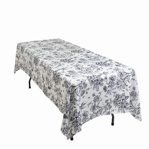 BalsaCircle 60x102 inch White with Black French Toile Polyester Rectangular Vintage Square Pastoral Floral Rustic Table Cloth Washable Table Cover