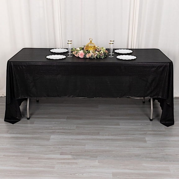 Balsa Circle 60x126 in Black Sequin Dots Polyester Rectangle Tablecloth Party Events Reception Decorations Supplies