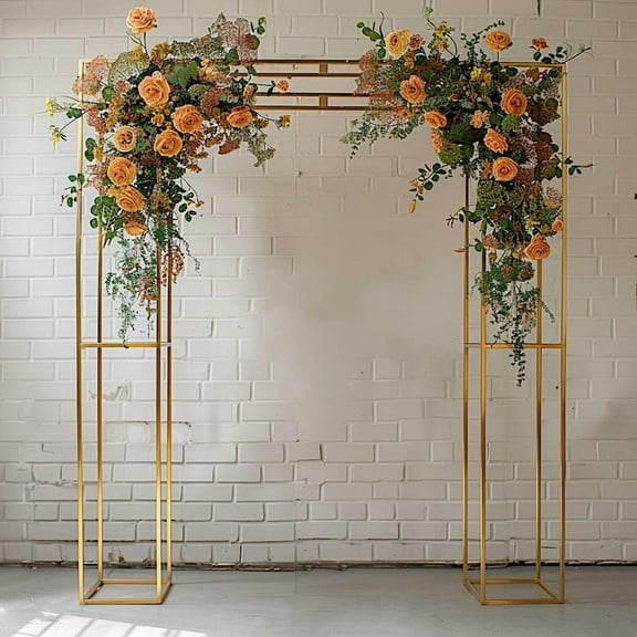 BalsaCircle 7.5 feet Gold Metal 3D Rectangular Backdrop Stand Wedding Arch Wedding Party Photo Booth Decorations