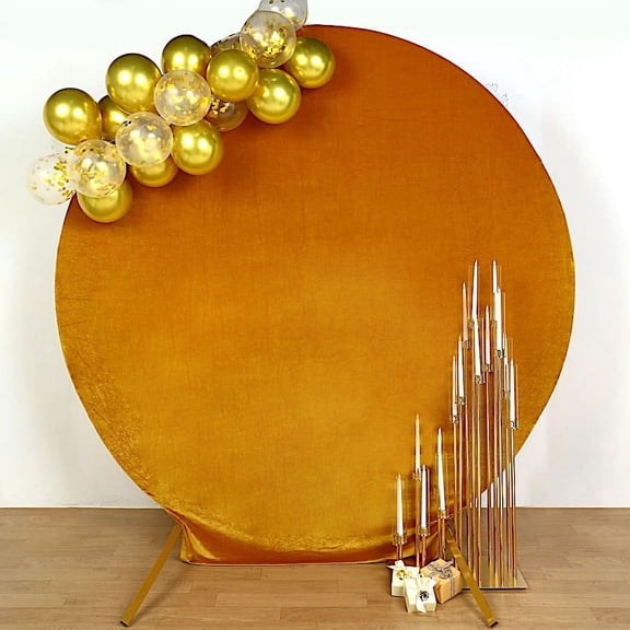 BalsaCircle 7.5 feet Gold Soft Velvet Round Backdrop Stand Cover Wedding Birthday Party Photo Booth Decorations