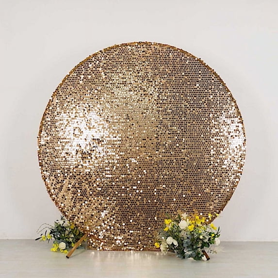 BalsaCircle 7.5 ft Gold Sparkly Big Payette Sequin Round Backdrop Stand Cover Wedding Party Events Home Decorations
