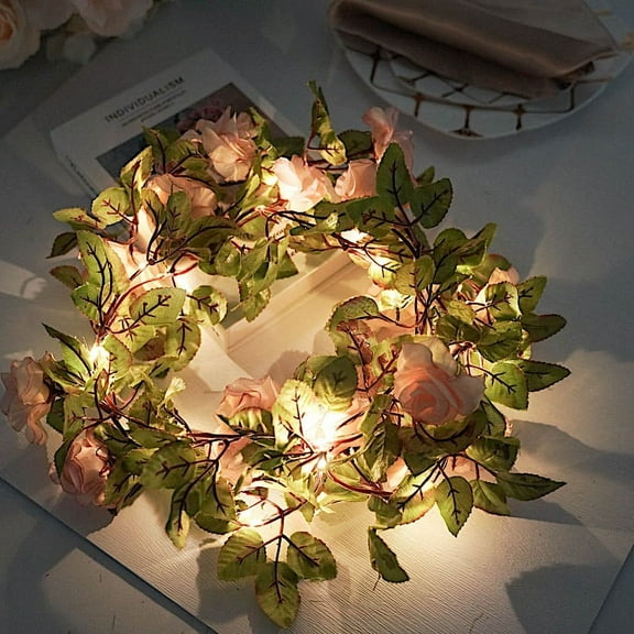 Balsa Circle 7 feet Blush Roses Greenery Fairy Lights Battery Operated LED Garland Wedding Party