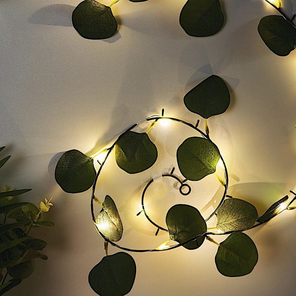 BalsaCircle 7 feet Green Eucalyptus Leaves Fairy Lights Battery Operated LED Garland Wedding Party