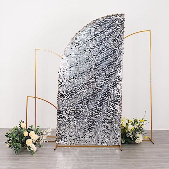 BalsaCircle 7 feet Silver Big Payette Sequin Double Sided Half Moon Wedding Arch Backdrop Stand Cover Party Events
