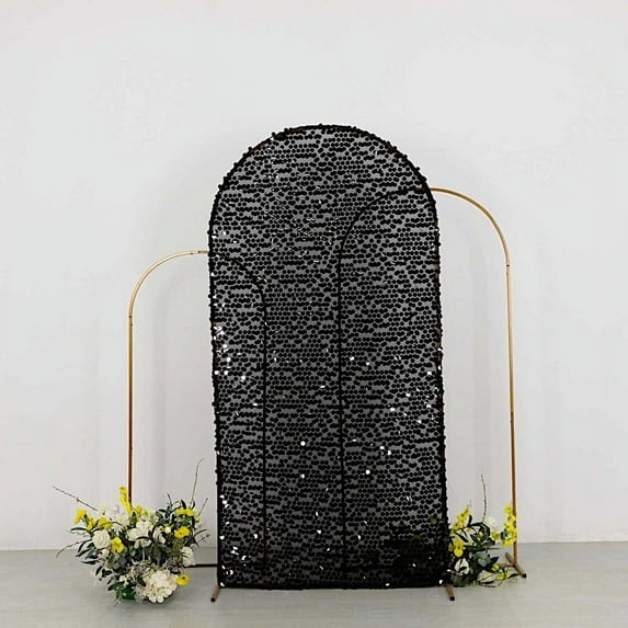 BalsaCircle 7 ft Black Fitted Sparkly Big Payette Sequin Round Top Wedding Arch Backdrop Stand Cover Party Events Decorations