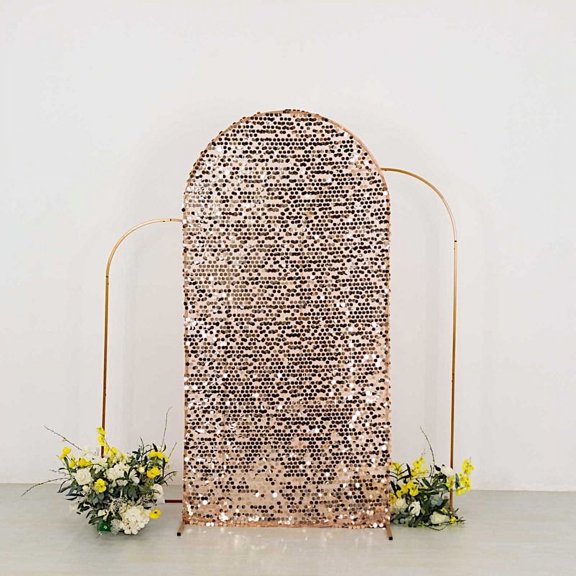 BalsaCircle 7 ft Blush Fitted Sparkly Big Payette Sequin Round Top Wedding Arch Backdrop Stand Cover Party Events Decorations