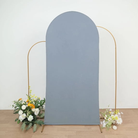 BalsaCircle 7 ft Dusty Blue Fitted Matte Spandex Round Top Wedding Arch Backdrop Stand Cover Party Events Decorations