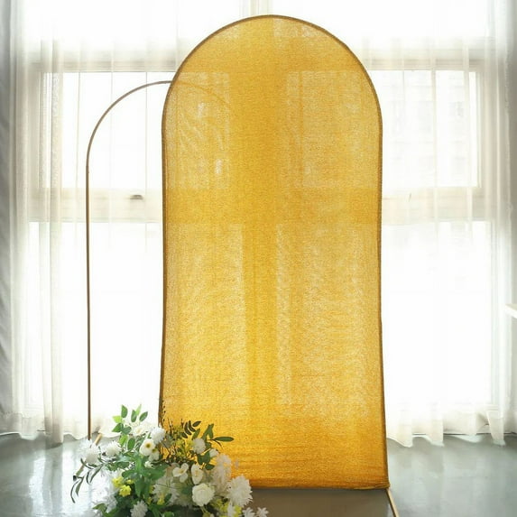 BalsaCircle 7 ft Gold Fitted Metallic Spandex Round Top Wedding Arch Backdrop Stand Cover Party Events Decorations