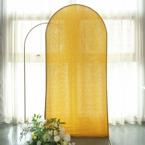 BalsaCircle 7 ft Gold Fitted Metallic Spandex Round Top Wedding Arch Backdrop Stand Cover Party Events Decorations
