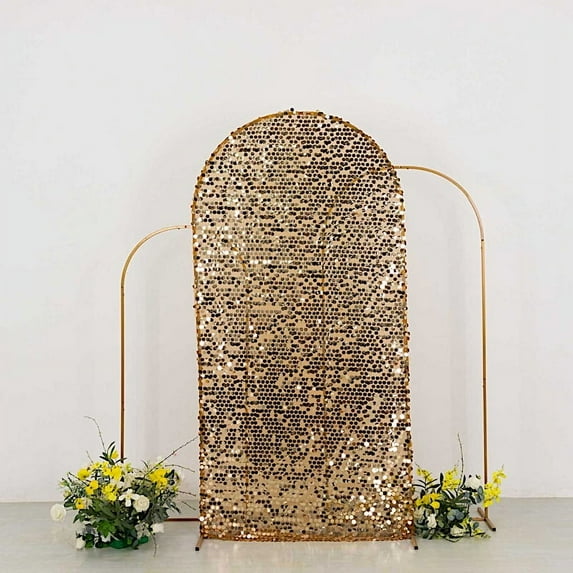 BalsaCircle 7 ft Gold Fitted Sparkly Big Payette Sequin Round Top Wedding Arch Backdrop Stand Cover Party Events Decorations