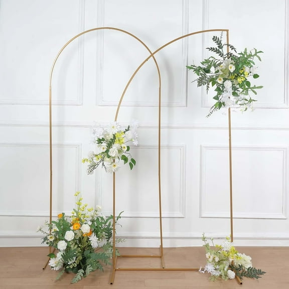 BalsaCircle 7 ft Gold Metal Floral Display Frame Half Moon Backdrop Stand Wedding Arch Party Decorations