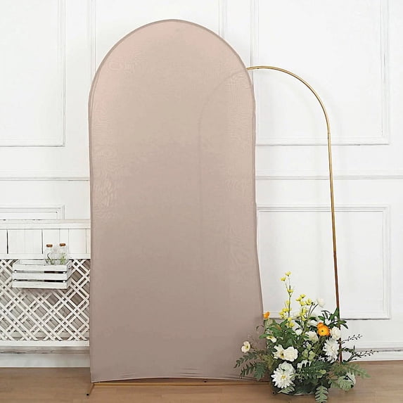 BalsaCircle 7 ft Nude Fitted Matte Spandex Round Top Wedding Arch Backdrop Stand Cover Party Events Decorations