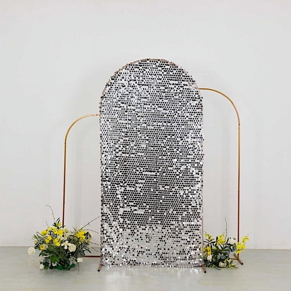 BalsaCircle 7 ft Silver Fitted Sparkly Big Payette Sequin Round Top Wedding Arch Backdrop Stand Cover Party Events Decorations