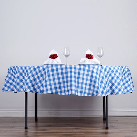 BalsaCircle 70" Gingham Checkered Polyester Tablecloth Blue and White