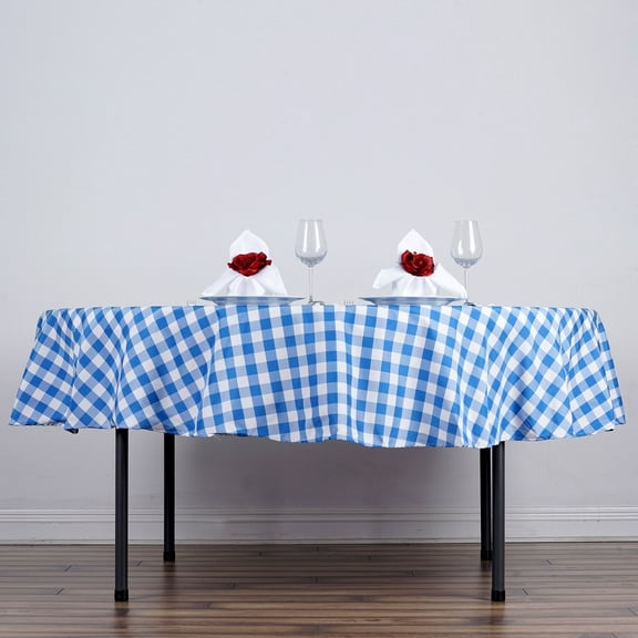 BalsaCircle 70" Gingham Checkered Polyester Tablecloth Blue and White