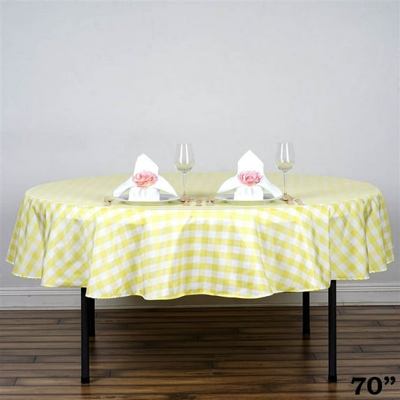 BalsaCircle 70" Gingham Checkered Polyester Tablecloth Yellow and White