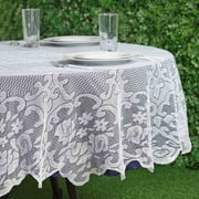 Balsa Circle 70" White Round Tablecloth Floral Lace Table Linens Dining Decorations