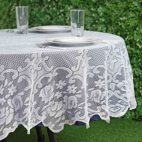 BalsaCircle 70" White Round Tablecloth Floral Lace Table Linens Dining Decorations