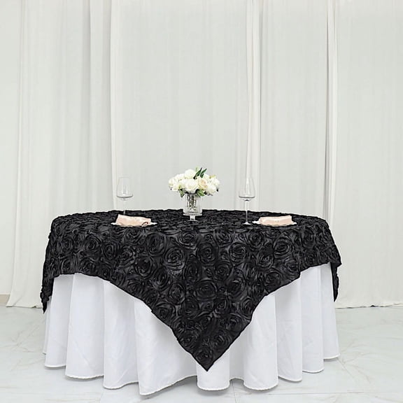 BalsaCircle 72" x 72" Black Raised Rosette Table Cover Overlays Wedding Tablecloth