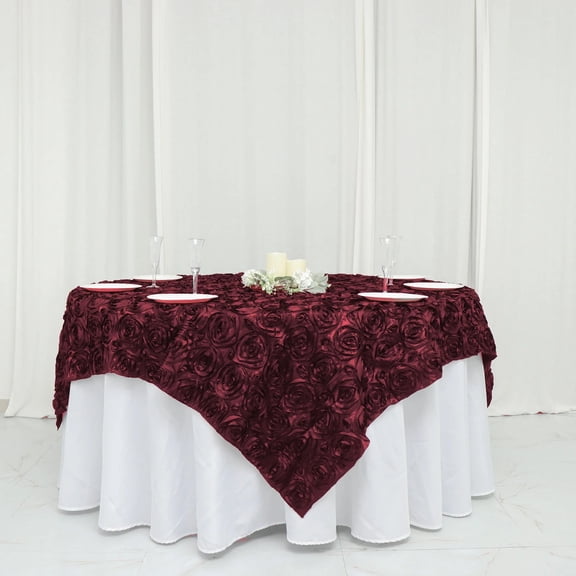 BalsaCircle 72" x 72" Burgundy Raised Rosette Table Cover Overlays Wedding Tablecloth