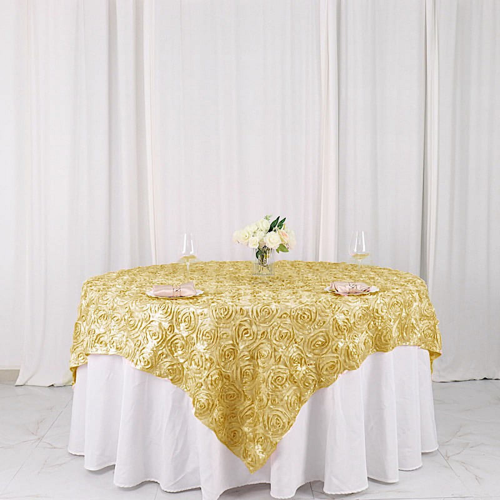 BalsaCircle 72" x 72" Champagne Raised Rosette Table Cover Overlays