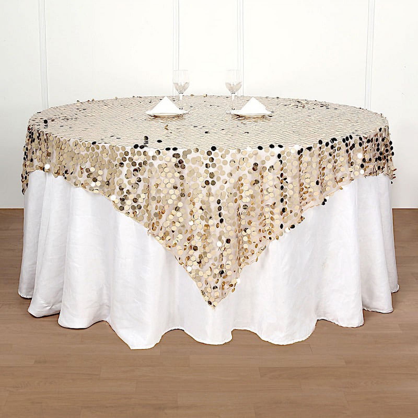 BalsaCircle 72" x 72" Champagne Square Big Payette Sequin Table Overlay ...
