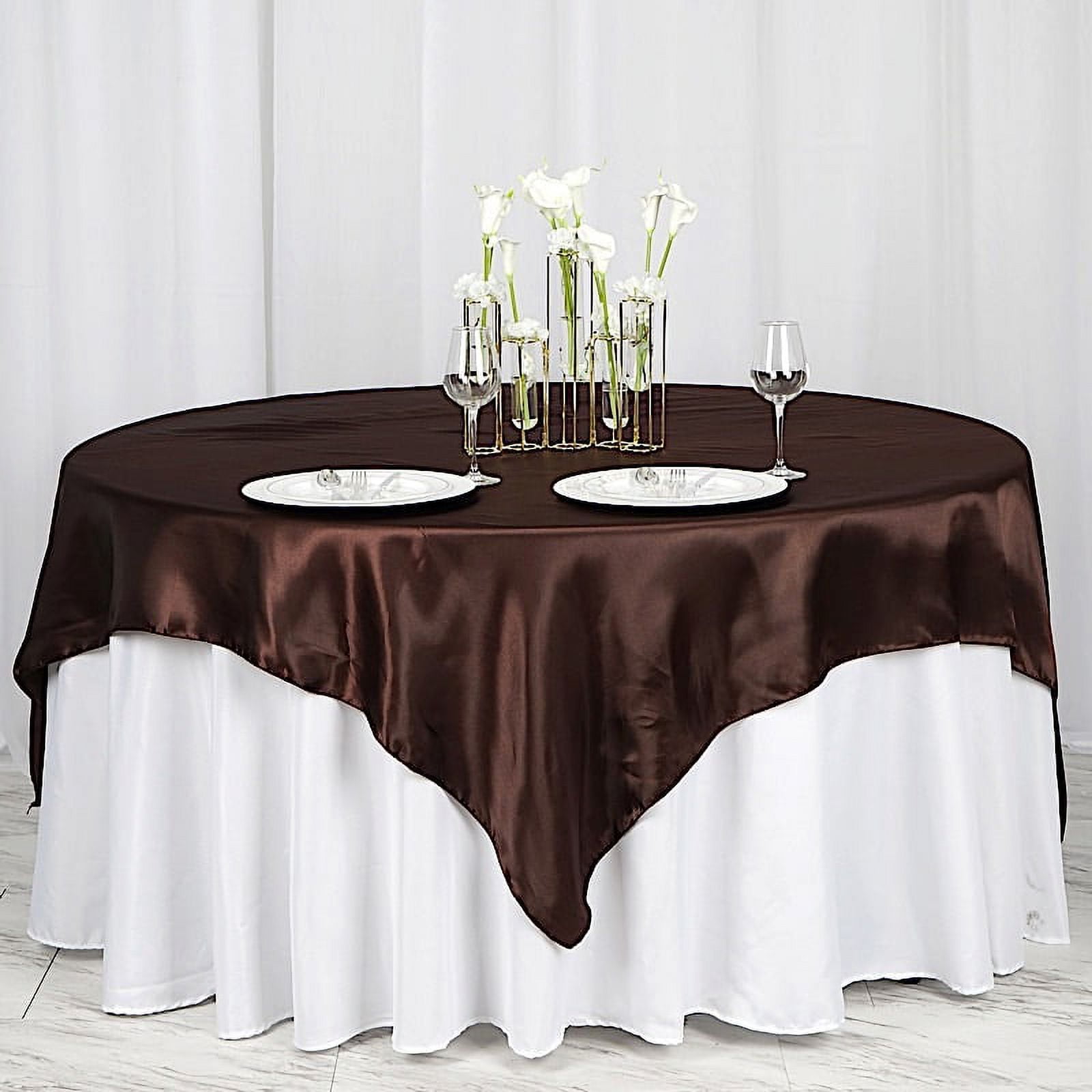 BalsaCircle 72" x 72" Chocolate Brown Square Satin Table Overlays ...