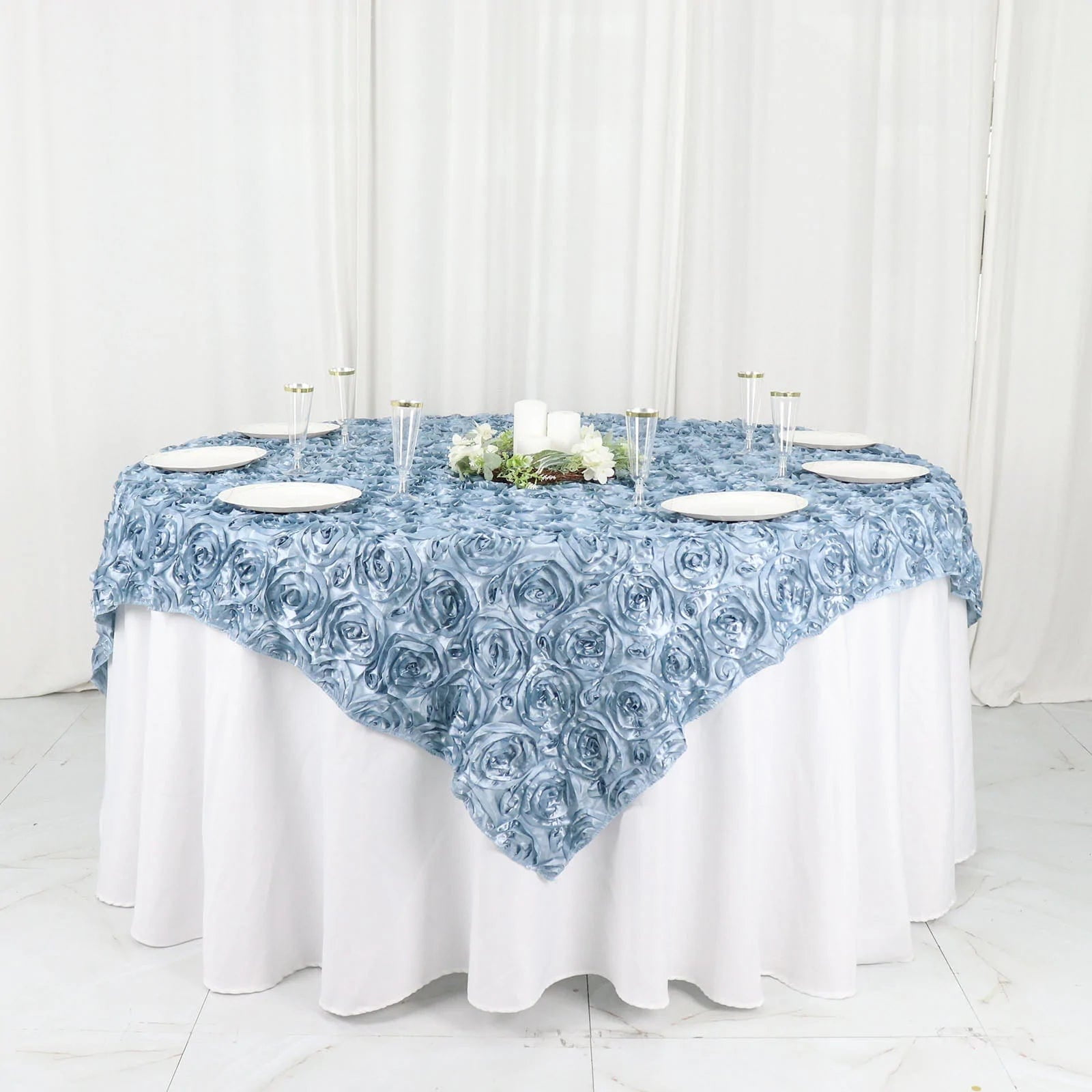 BalsaCircle 72" x 72" Dusty Blue Raised Rosette Table Cover Overlays ...