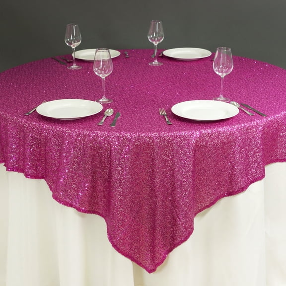 BalsaCircle 72" x 72" Fuchsia Square Sequined Table Overlays Wedding Catering Linens Tablecloth