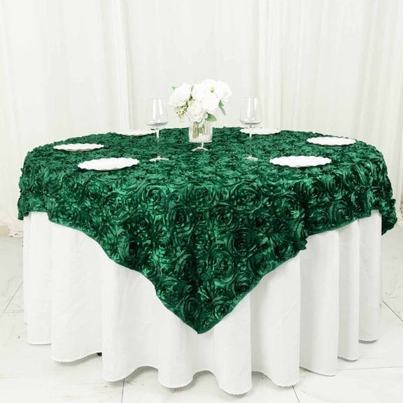 BalsaCircle 72" x 72" Hunter Green Raised Rosette Table Cover Overlays Wedding Tablecloth