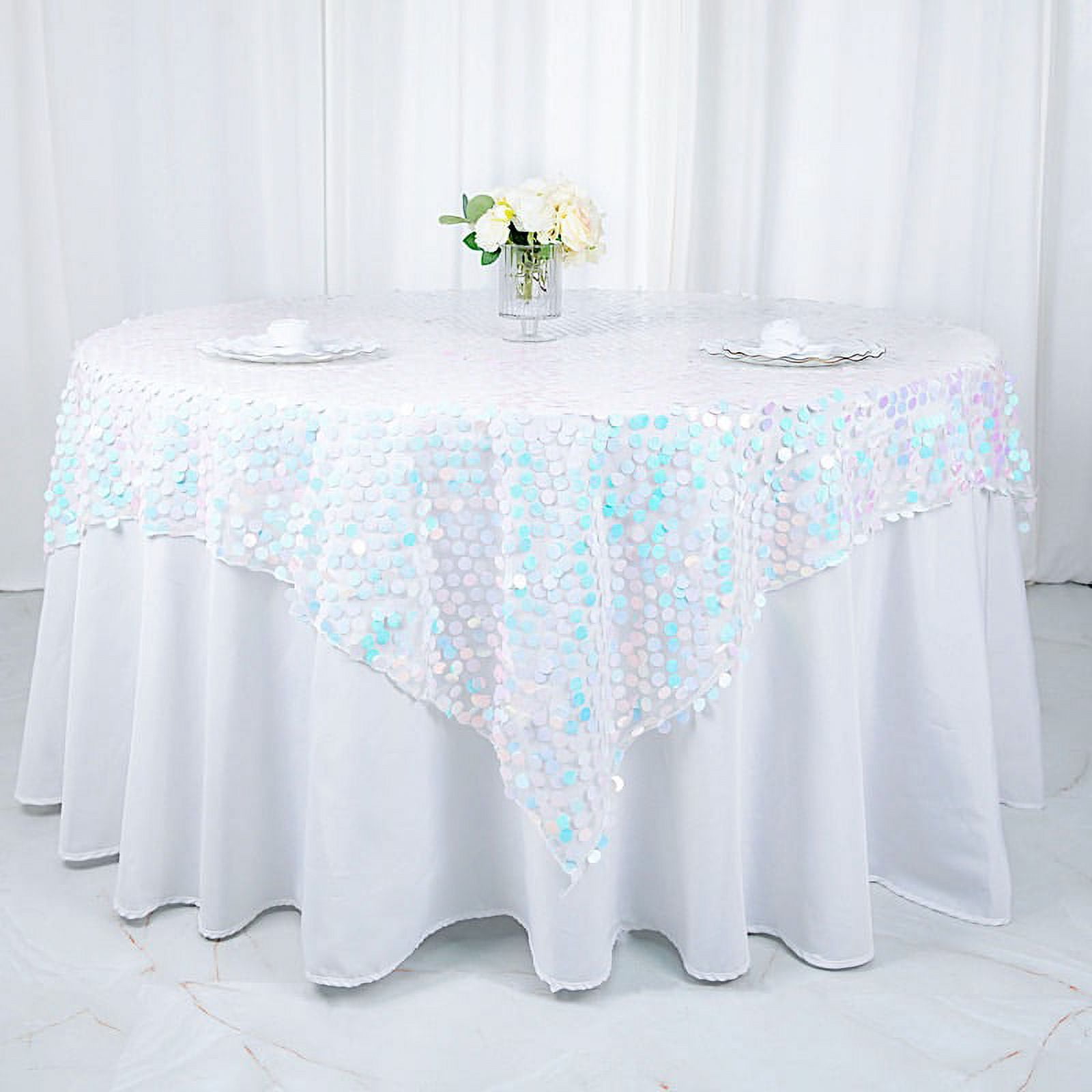 BalsaCircle 72 x 72 Iridescent Blue Square Big Payette Sequin Table  Overlay Linens Tablecloth