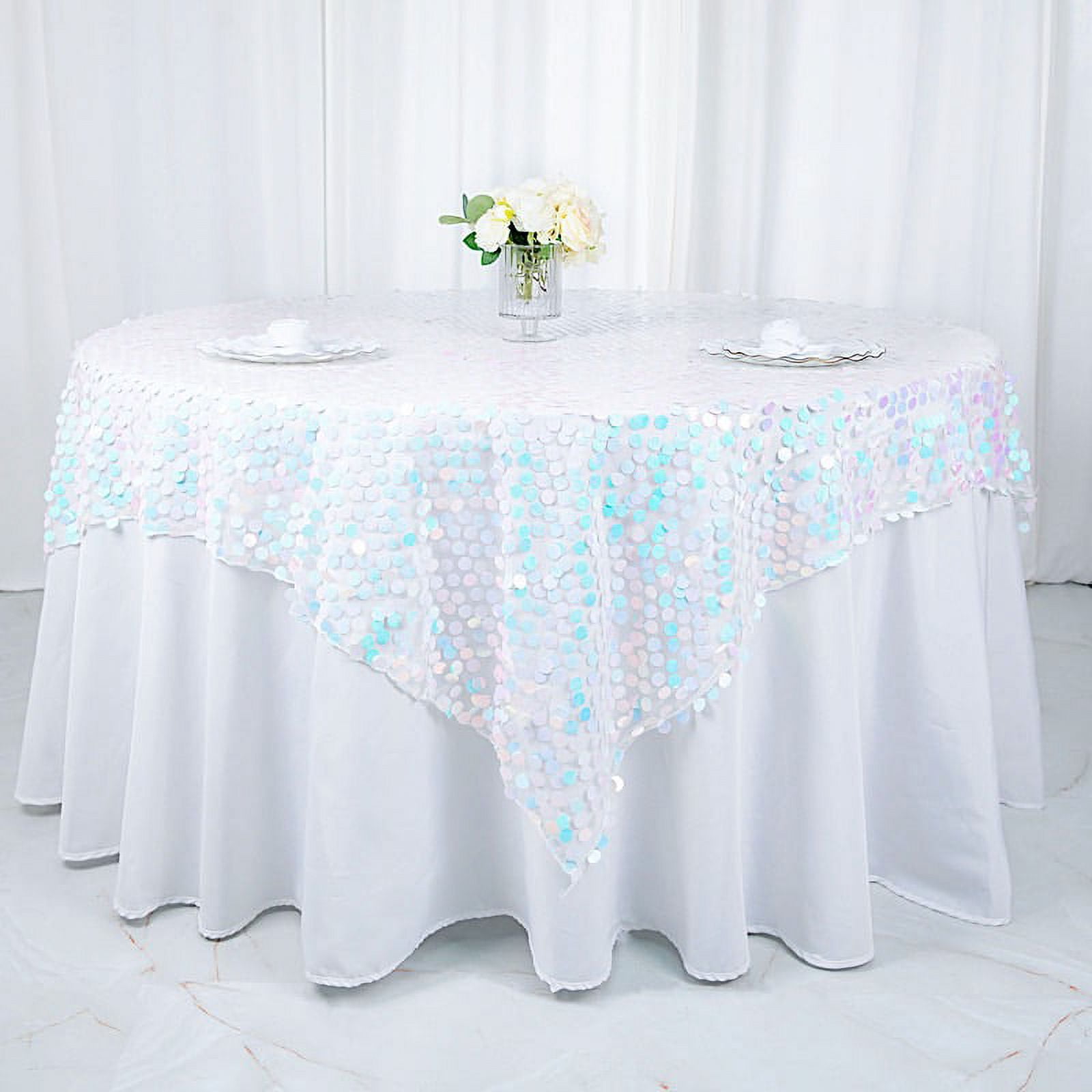 BalsaCircle 72" x 72" Iridescent Blue Square Big Payette Sequin Table ...