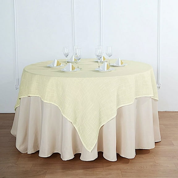 BalsaCircle 72" x 72" Ivory Faux Burlap Table Overlay Premium Polyester Wedding Party Tablecloth