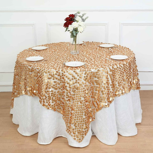 BalsaCircle 72" x 72" Matte Champagne Square Big Payette Sequin Table ...
