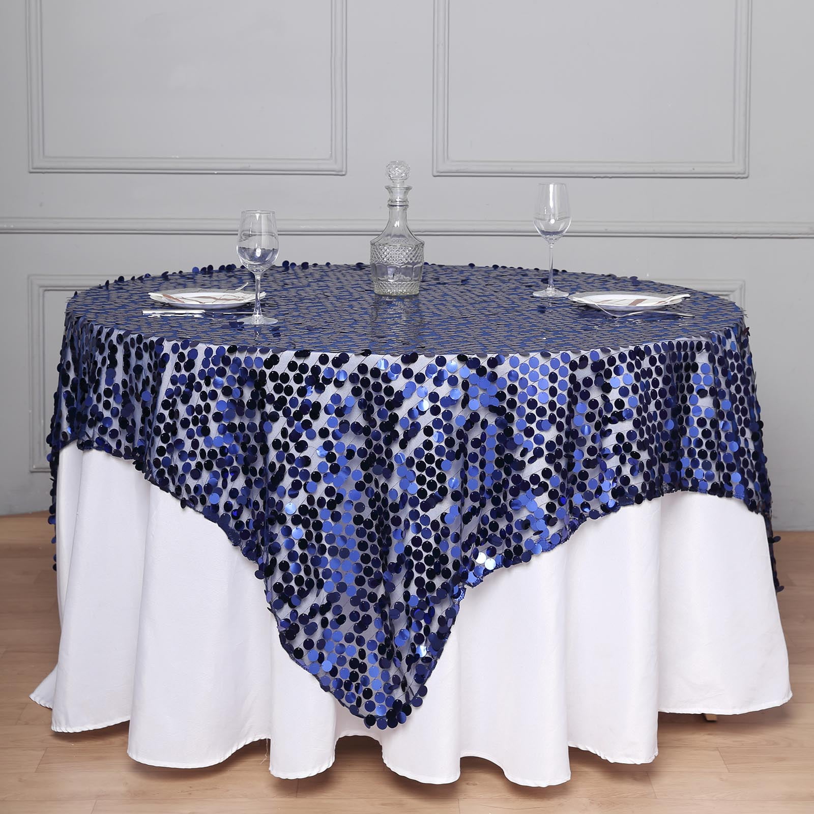 BalsaCircle 72 x 72 Navy Blue Square Big Payette Sequin Table Overlay  Linens Tablecloth Kitchen 
