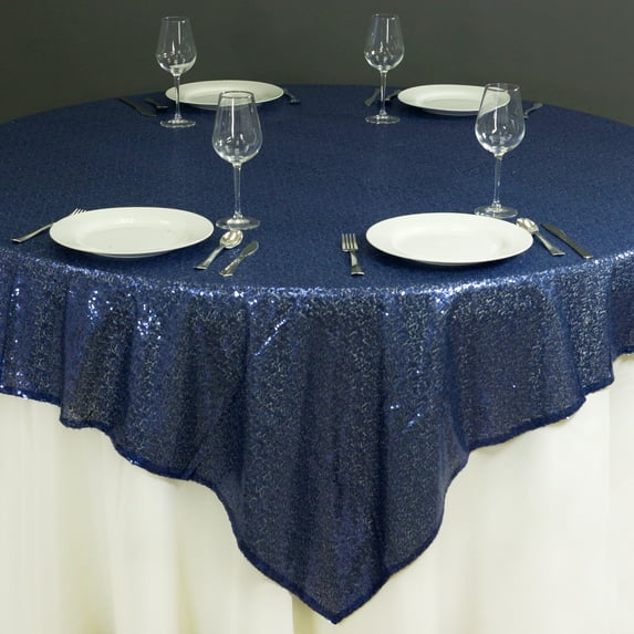 BalsaCircle 72" x 72" Navy Blue Square Sequined Table Overlays Wedding Catering Linens Tablecloth