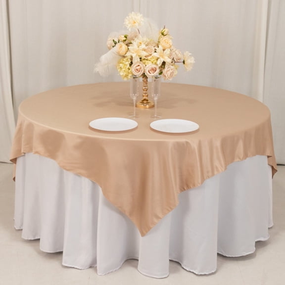 BalsaCircle 72" x 72" Nude Square Satin Table Overlays Smooth Finish Wedding Party Tablecloth Linens Dinner