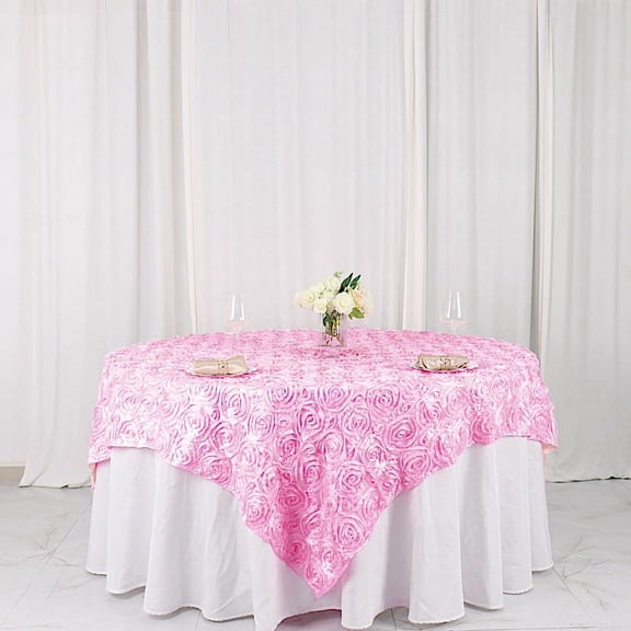 BalsaCircle 72" x 72" Pink Raised Rosette Table Cover Overlays Table Wedding Tablecloth