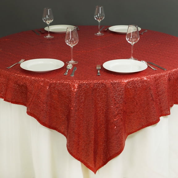 BalsaCircle 72" x 72" Red Square Sequined Table Overlays Wedding Catering Linens Tableclothv